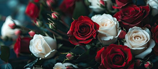 A gift of white and red roses with a copy space image.