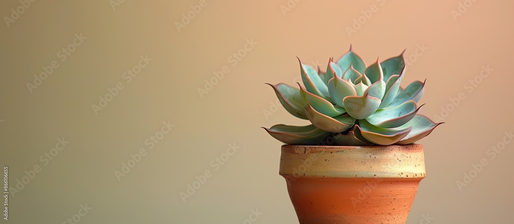 Aufkleber playfully engaging with a succulent plant in a pot, with an empty area ready for additional elements