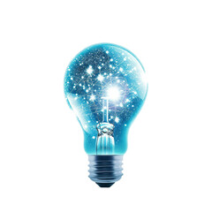 A blue light bulb with the universe inside, png on transparent background