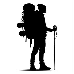 Silhouette of hiker. Collection of male and female hiker. mountaineer climber hiker people, vector silhouette collection. hiking man and woman with rucksack silhouette. Backpacker and climber people.