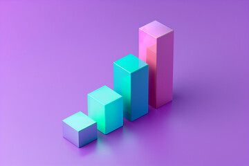 Three dimensional render of pastel colored bar graph