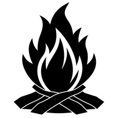 Solid Black Outline Burning Bonfire silhouette vector art illustration