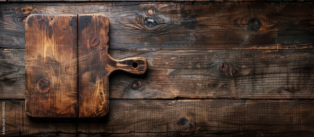Poster rustic-style wooden background with a food cutting board showcasing an abstract texture, offering a 
