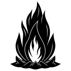 Solid Black Outline Burning Bonfire silhouette vector art illustration
