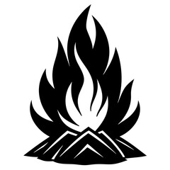 Solid Black Outline Burning Bonfire silhouette vector art illustration
