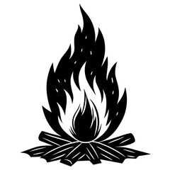 Solid Black Outline Burning Bonfire silhouette vector art illustration