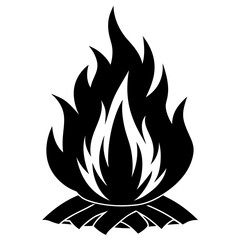 Solid Black Outline Burning Bonfire silhouette vector art illustration