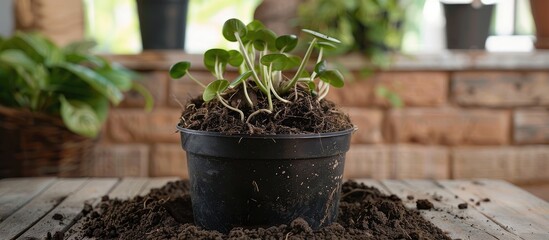 Aroid mix is ideal for enhancing aeration and promoting root growth when preparing soil mix for repotting plants, either at home or in a nursery shop. Copy space image.