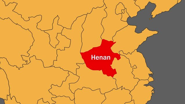 Henan map animated video. Henan location is highlighted on the China map colour with Gray background in video format. 