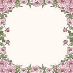 Hand Drawn Pink Peony Flower Frame Background