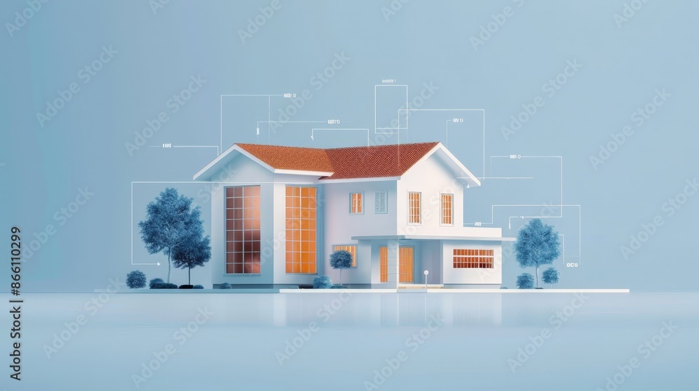 Poster futuristic smart home setup with advanced microchip technology - vector illustration of seamless hom