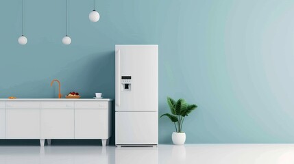 Futuristic Smart Refrigerator Illustration with Advanced Microchip Technology in Minimalist 2D Design
