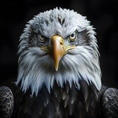 Obraz premium Majestic Bald Eagle With Piercing Gaze Close Up Animal Portrait In Natural Setting