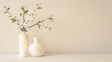 White Flowers in White Vases on a Minimalist Table