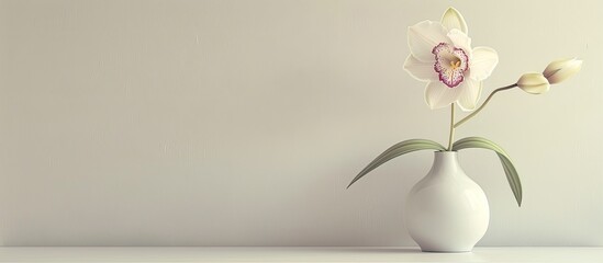 A beautiful flower on the table providing a lovely focal point in the room, with empty space for text or additional pictures around it in the copy space image.