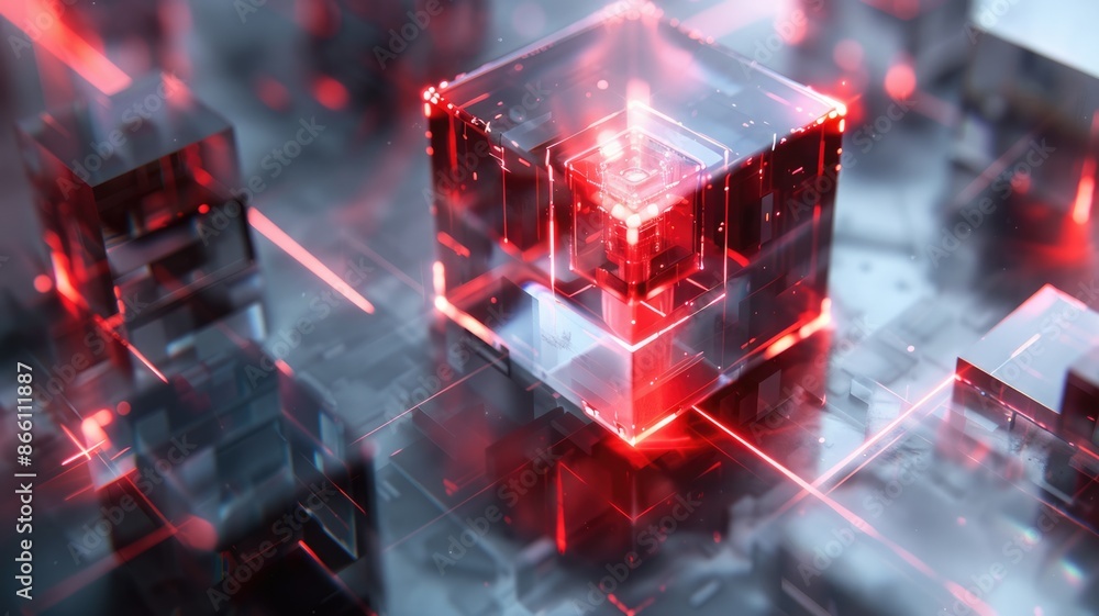 Aufkleber close up of futuristic digital machinery with red and white lights. digital image of energy core for