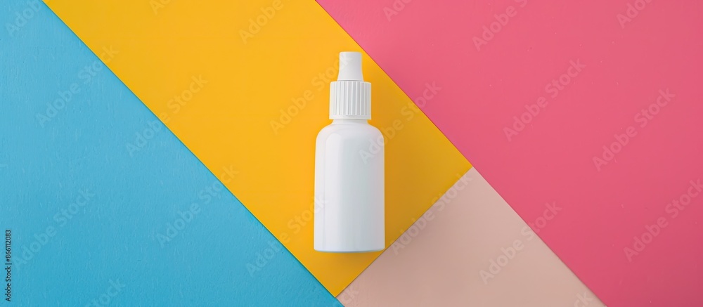 Poster top view picture of a bottle of glue on a colorful studio paper background with space to copy.