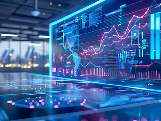Business analysis big data screen and economic growth with financial graph.