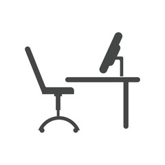 The office chair, desktop computer and table icon vector, illustration.