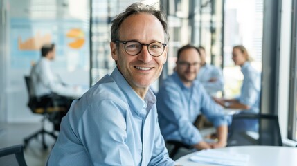 The smiling businessman in office