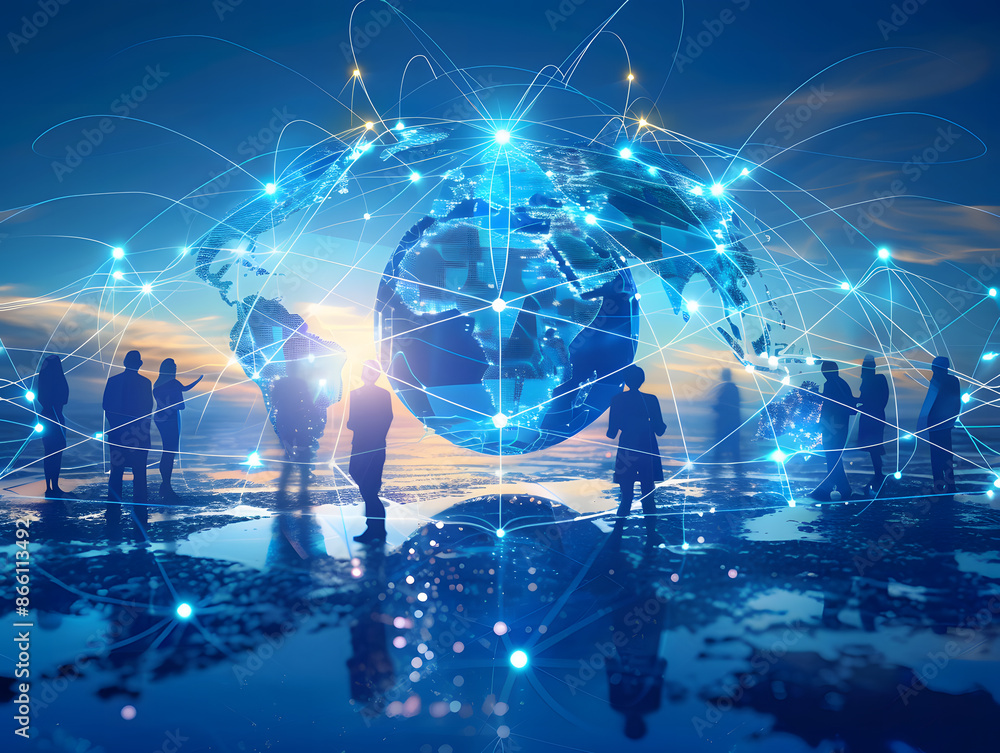 Poster global business structure of networking. analysis and data exchange customer connection.