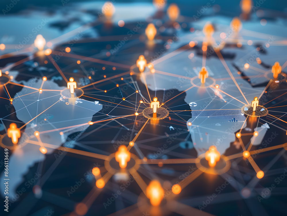 Poster global business structure of networking. analysis and data exchange customer connection.