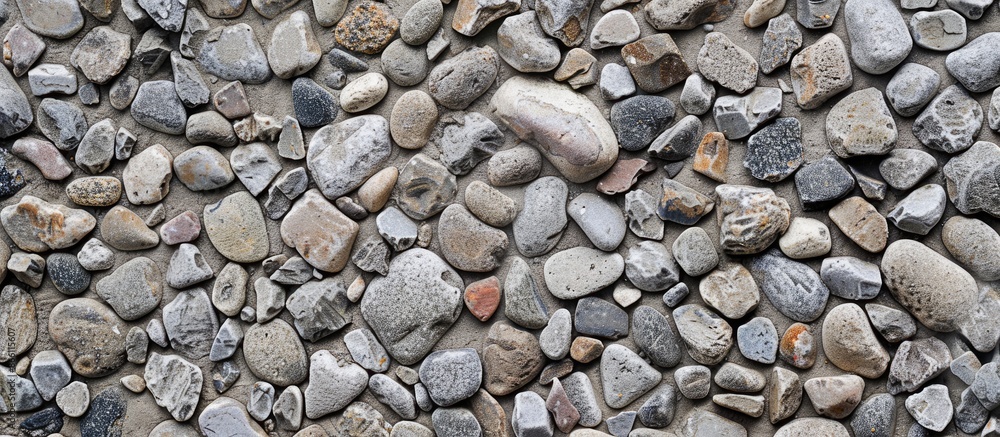 Poster background of a wall pattern consisting of grey gravel and concrete with copy space image available.