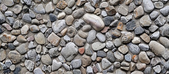 Naklejka premium Background of a wall pattern consisting of grey gravel and concrete with copy space image available.