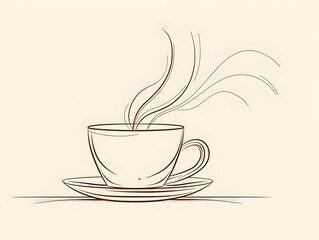 Minimalist Line Art of Coffee Mug with Elegant Curves on White Background