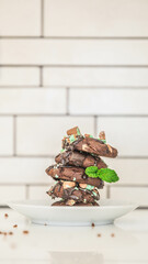 Homemade delicious double chocolate chip mint iced cookies, freshly baked at home with Mum and Daughter