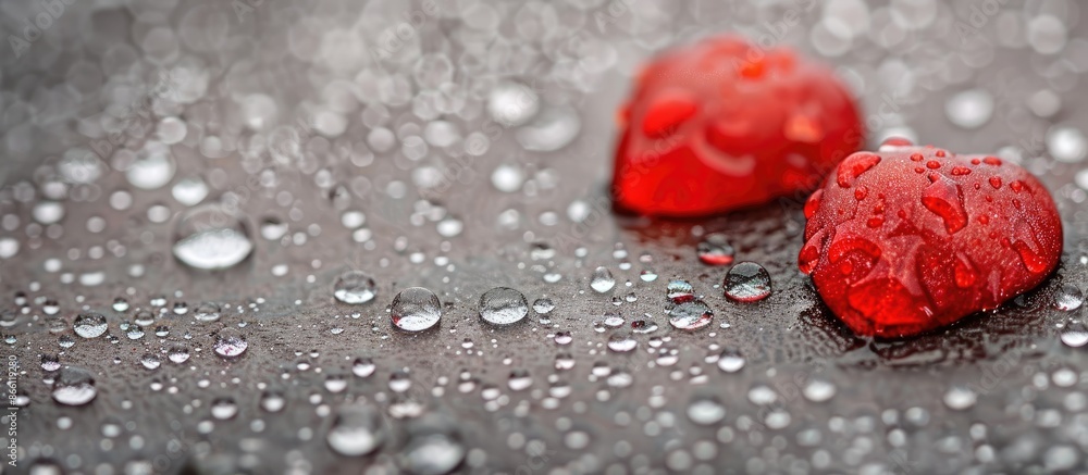 Aufkleber a pair of vivid red dewdrops on a gray backdrop suggests a serene bond with ample space for text in 