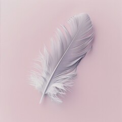 A delicate feather in soft gray, gently floating against a light pink background., AI Generative
