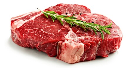 Isolated Raw Rib Eye Steak in Close up on White Background