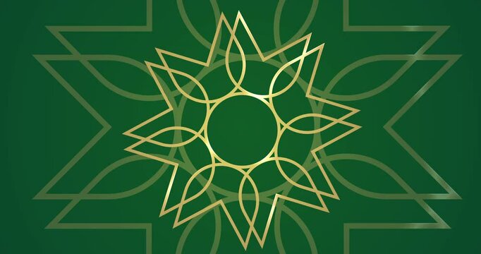 Simple elegant royal luxury invitation arabic indian style ornamental design bg 4K. Gold festival cover defocused mandal pattern loop video. Glowing wallpaper islamic ramadan eid theme celebration.