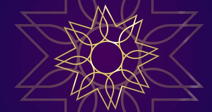 Simple elegant royal luxury invitation arabic indian style ornamental design bg 4K. Gold festival cover defocused mandal pattern loop video. Glowing wallpaper islamic ramadan eid theme celebration.