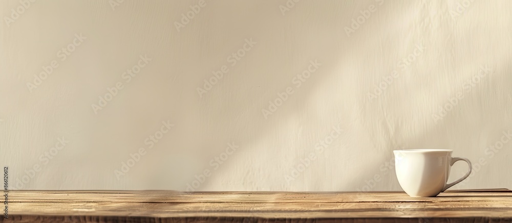 Poster a table displaying an empty coffee cup with copy space image.