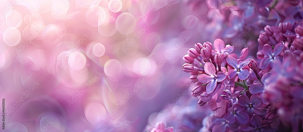 Poster a beautiful photo of lilac flowers in spring with an empty space to add text or graphics, known as a
