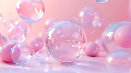 Floating bubbles on a pink background, evoking a romantic atmosphere