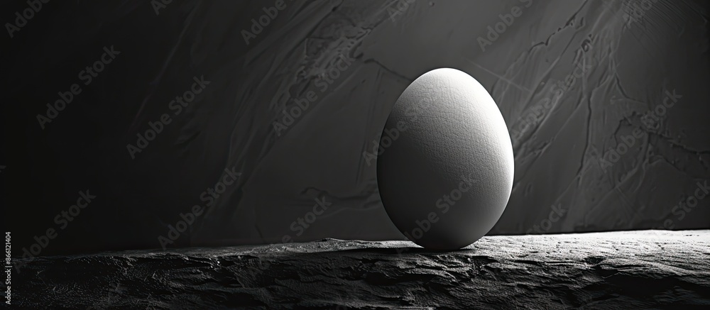 Poster a monochrome egg is placed on a dark surface with a blank area for additional content in the picture