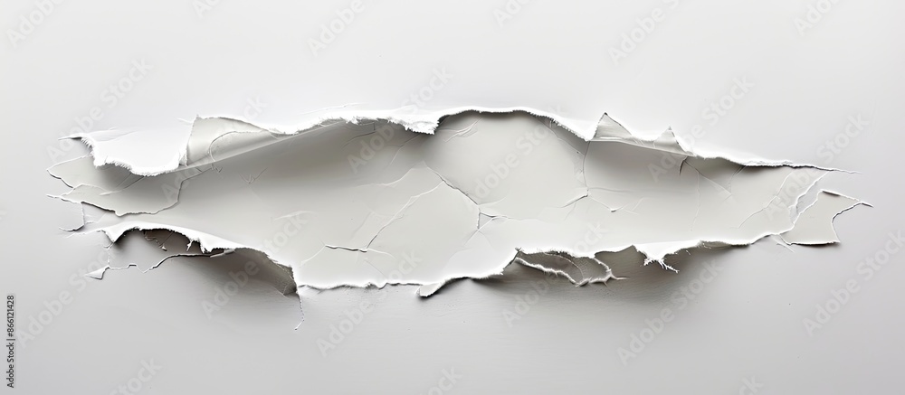 Aufkleber a torn hole in paper against a white backdrop with plenty of copy space image available.