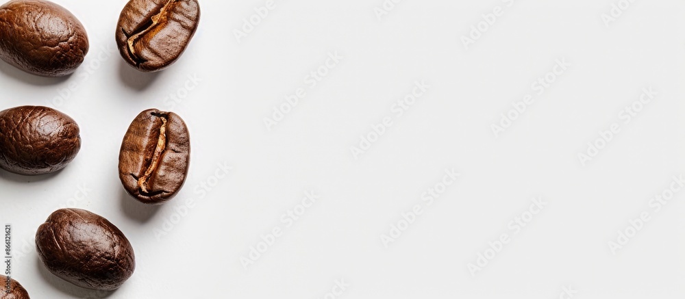 Poster a white background displays three light-roasted coffee beans with copy space on the left for text or