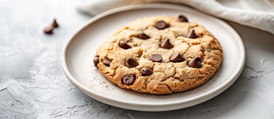 Fototapeta premium A single freshly baked biscuit displayed on a white plate with copy space image.