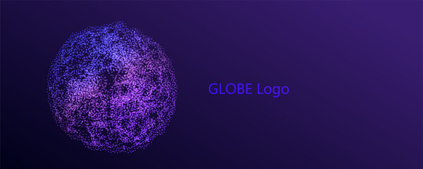 Sphere globe logo background. Abstract glowing blue planet. 3D network design. Technology and science concept. Vector big data futuristic illustration.