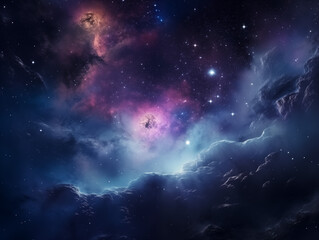Fototapeta premium Stunning Cosmic Nebula, Deep Space, Purple and Blue Galactic Scene with Copy Space