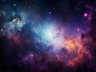 Naklejka premium Vibrant Cosmic Nebula, Colorful Outer Space, Galactic Scene with Copy Space