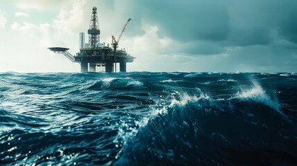 Fototapeta premium An oil and gas production platform stands tall against a stormy sea