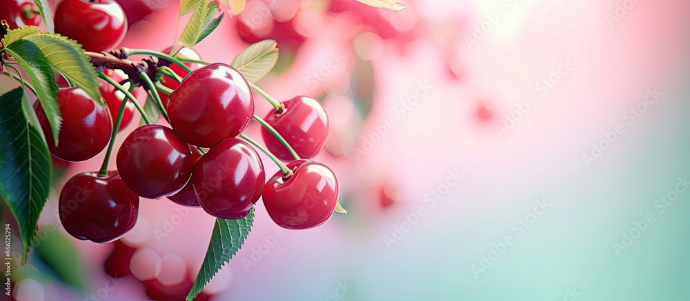 Poster Cherries on a branch with copy space image.