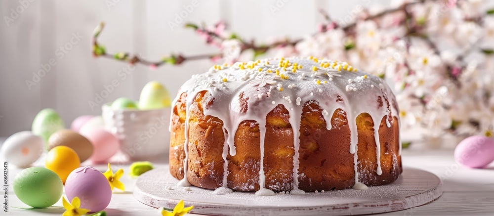 Aufkleber easter cake adorned with glossy icing and decorative elements on a postcard featuring easter bread, 
