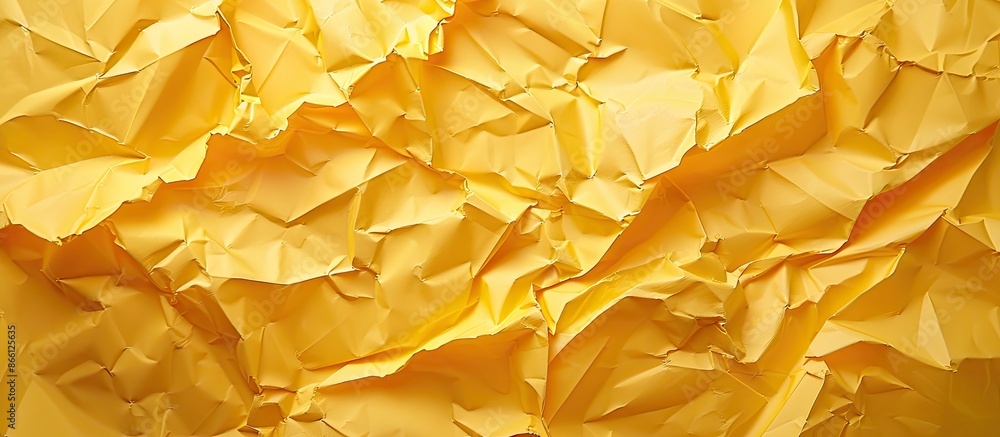 Poster Crumpled yellow paper creates an abstract background with copy space image.