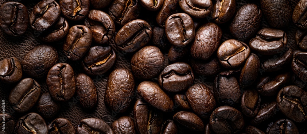 Poster detailed shot of roasted coffee beans with ample space for text or graphics, perfect for a copy spac